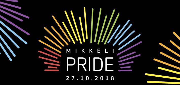 Kuvassa lukee Mikkeli Pride ja se on mustalla pohjalla olevia kirkkaita väritikkuja.