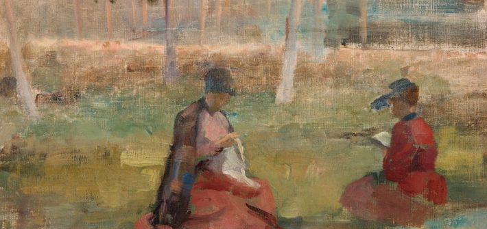 öljyvärimaalaus kahdesta naisesta vanhoissa vaatteissa