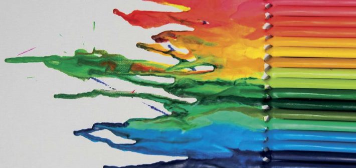 Kuvassa on sulaneita väriliituja sateenkaaren väreissä.