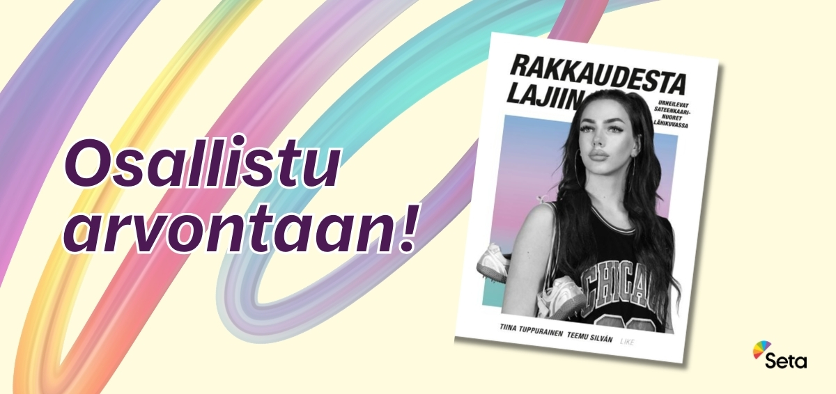 Kirjan kansi ja teksti "osallistu arvontaan"